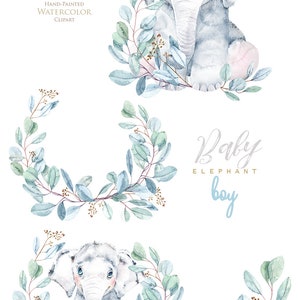 Watercolor Elephant, Boy, Little Animals Clipart, Babies Portrait, Cub ...