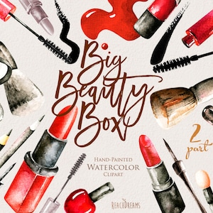 Makeup Cosmetics Watercolor, Hand painted clipart, diy elements, fashion, invite, beauty, eyeshadow, lipstick, nail polish, beauty blogs