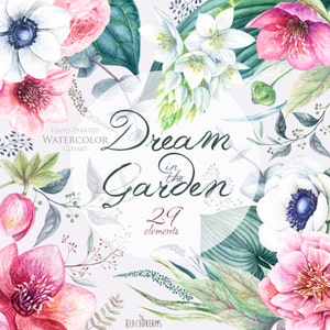 Hochzeit Aquarell Blumen Clipart, Helleborus Blumen, Anemone, Eukalyptus, von Hand bemalt, Blumen einladungen, Grußkarte, PNG-Dateien