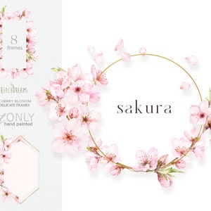 水彩の桜のクリップアート、桜のクリップアート、花のフレーム、春の花のピンクのフレッシュブーケ、既製のクリップアート、日本の桜のpng