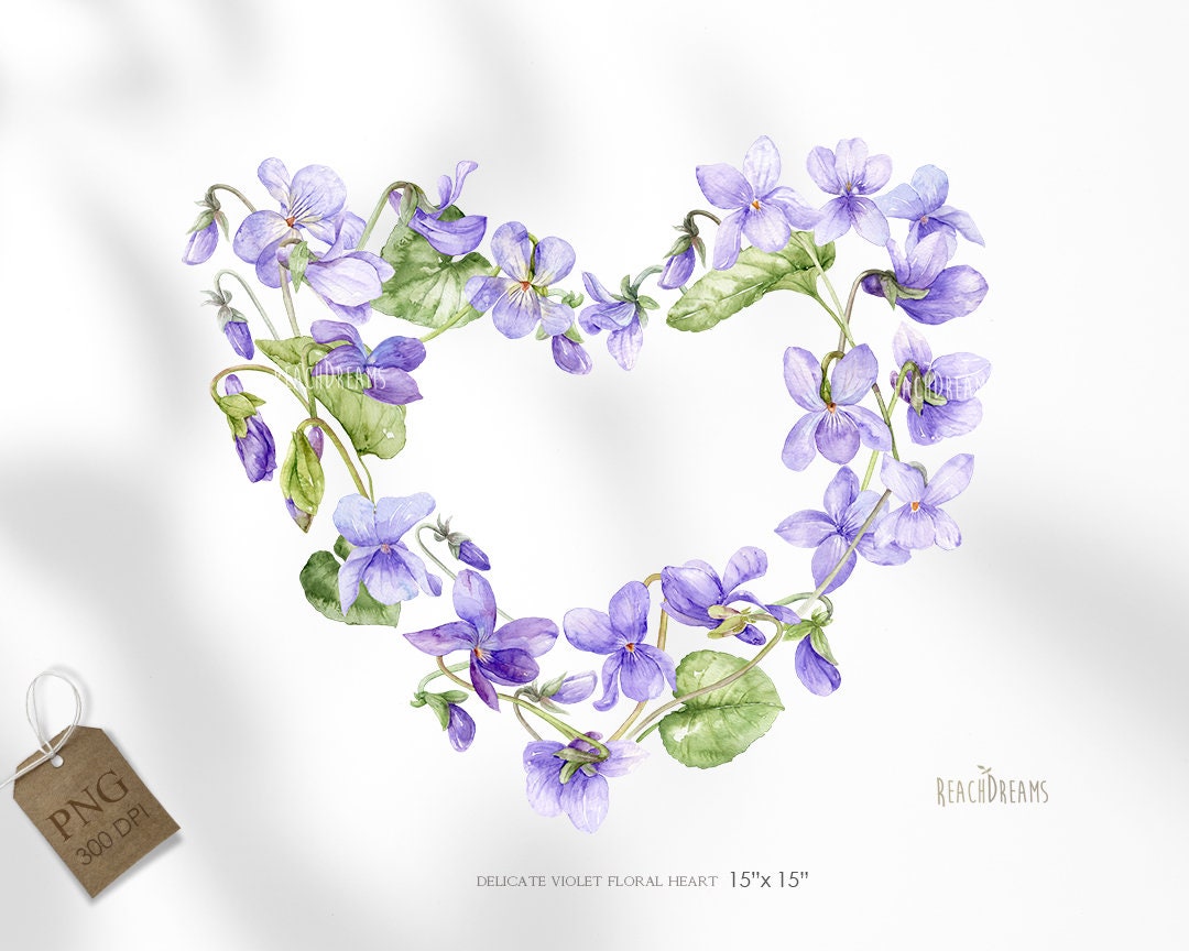 Violet Floral Clipart, Viola Spring Flowers, Heart Wreath, Spring ...