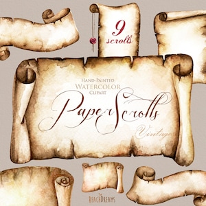 Retro-Papierrollen, rustikaler Vintage-Stil, Aquarell-Hochzeitseinladungen Clipart, PNG-DIY-Elemente, Einladung, Grußkarte, Sofortiger Download