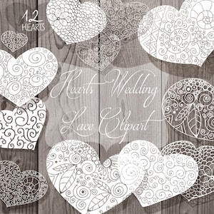 Weiße Herzen Spitze Rustikale Clipart, Handgemalte Clipart, Valentinstag, Hochzeit DIY Elemente, Herzen, Einladung, druckbare PNG