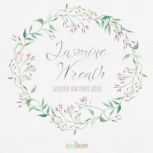 Aquarell Kranz Jasmin Blume. Einzelne PNG-Dateien. Hand bemalt Hochzeitskranz. Sofortiger Download Digitale Hochzeitseinladungen