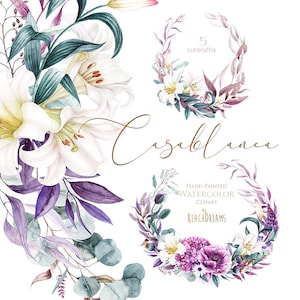 Pavot de Bourgogne, Fleurs pourpres, Couronnes violettes, Eucalyptus, Teal, Lily crémeuse, clipart d’aquarelle, Invitations de mariage, boho, floral, png