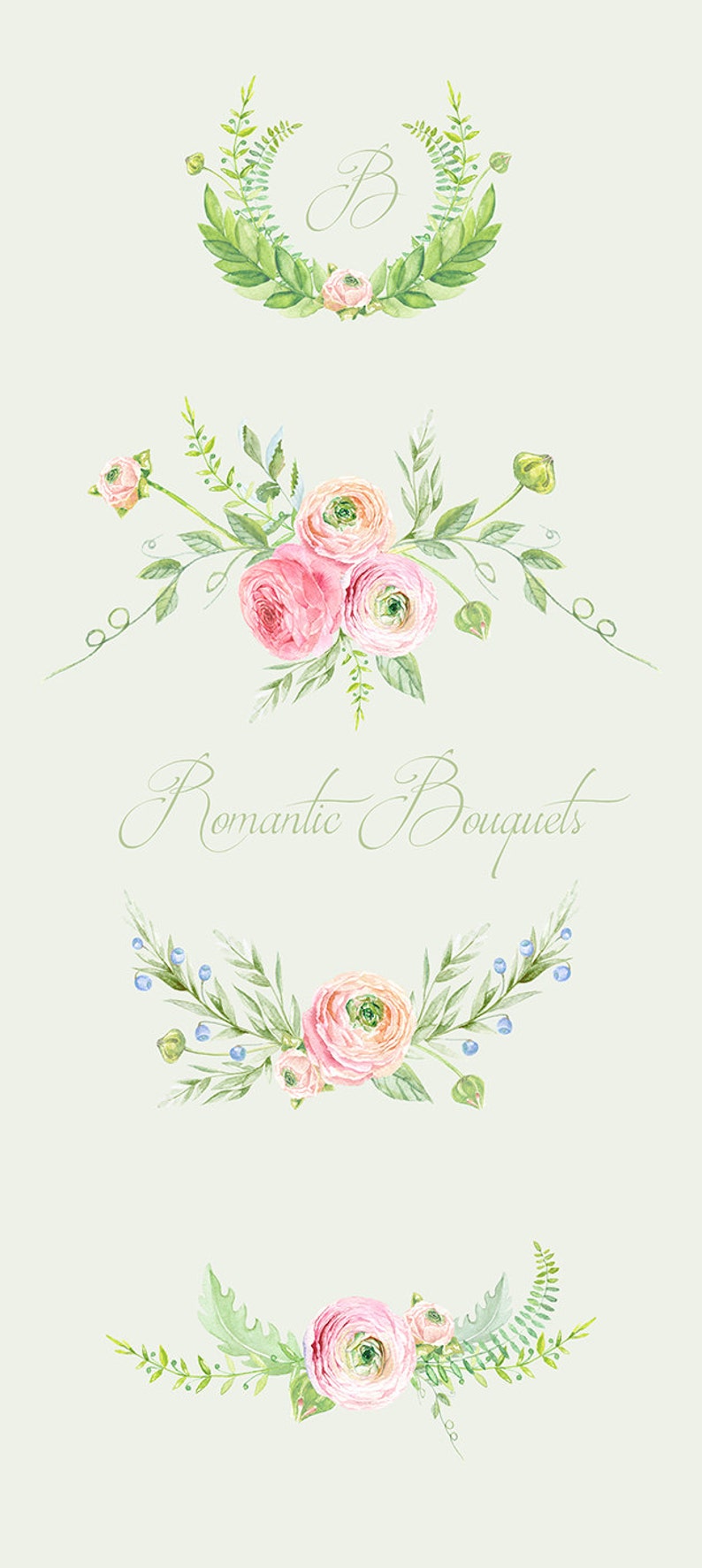 Watercolor Ranunculus Bouquets Flowers Clipart Digital Pink Watercolour Peonies Clipart Wedding Floral Bouquets Florals DIY Invitation image 4