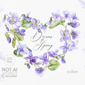 Violet Floral Clipart, Viola Spring Flowers, Heart Wreath, Spring Flowers, Purple Flowers, Watercolor Violets, Watercolor Spring Clipart