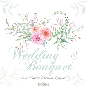 Bouquet di nozze acquerello, fiori di rose, gelsomino, fogliame, Clipart dipinto a mano, Boho, floreale di nozze, Boho, png, elementi fai-da-da-parte del matrimonio