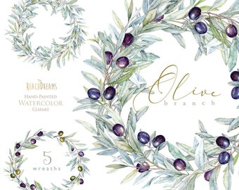 Watercolor olive clipart, green, greenery, foliage, leaf, olive wreath, olive branch, rustic invites, wedding Invitations, laurel, olive oil