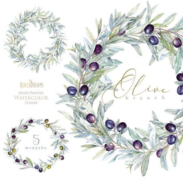 Watercolor olive clipart, green, greenery, foliage, leaf, olive wreath, olive branch, rustic invites, wedding Invitations, laurel, olive oil