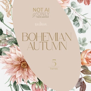 Terrakotta-Herbstblumen, Aquarell-Blumenrahmen mit geometrischen Mustern, böhmischer Boho-Herbst, Boho, Hochzeitseinladung, Dahlie, Rosen, Kosmos, Eukalyptus