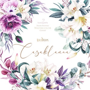Pavot de Bourgogne, Fleurs violettes, Bouquets violets, Eucalyptus, Sarcelle, Lys crémeux, Clipart aquarelle, Invitations de mariage, boho, floral, png