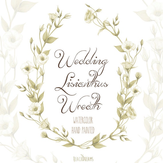 Watercolor Wedding Wreath Lisianthus Flowers Hand Painted. Eustoma Digital flowers, DIY invites, scrapbooking, wedding invitations