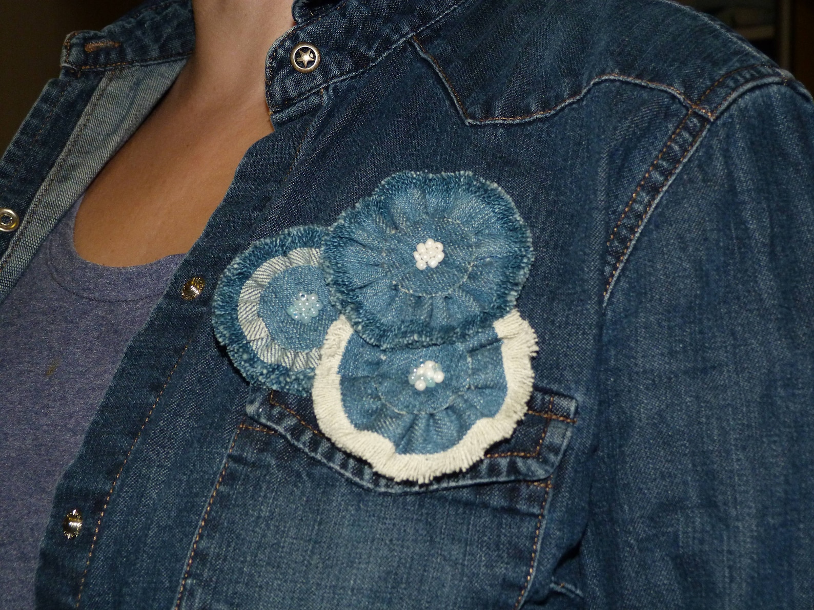 Jeans brooch Textile denim brooch flower Pin for jacket scarf Etsy