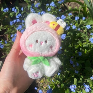 Cute Kawaii Peach Bunny Plush Keychain – Soft Fluffy Charm, Pastel Aesthetic Gift