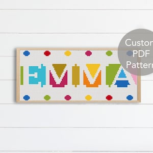 Colorful Name Sign Custom Cross Stitch PDF Pattern - Baby Nursery Wall Art, Baby Nursery Decor, Personalized Baby Name Sampler for Nursery
