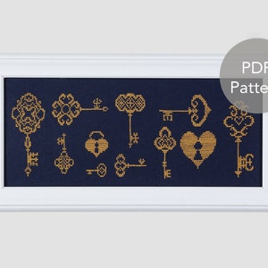 Antique Keys and Locks Cross Stitch PDF Pattern - Entryway Decoration, Housewarming Gift, Gift for First Home, Modern Home Decor