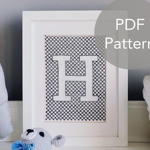 Monogram Letter Cross Stitch PDF Pattern - Alphabet Pattern, Initial Letter, Baby Nursery Wall Art, Baby Shower Decor, Personalized Gift