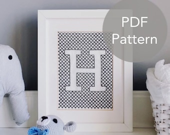 Blackwork Pattern PDF Monogram Letter - Monochrome Embroidery, Alphabet Blackwork Chart, Initials Font Cross Stitch, Personalized Baby Gift