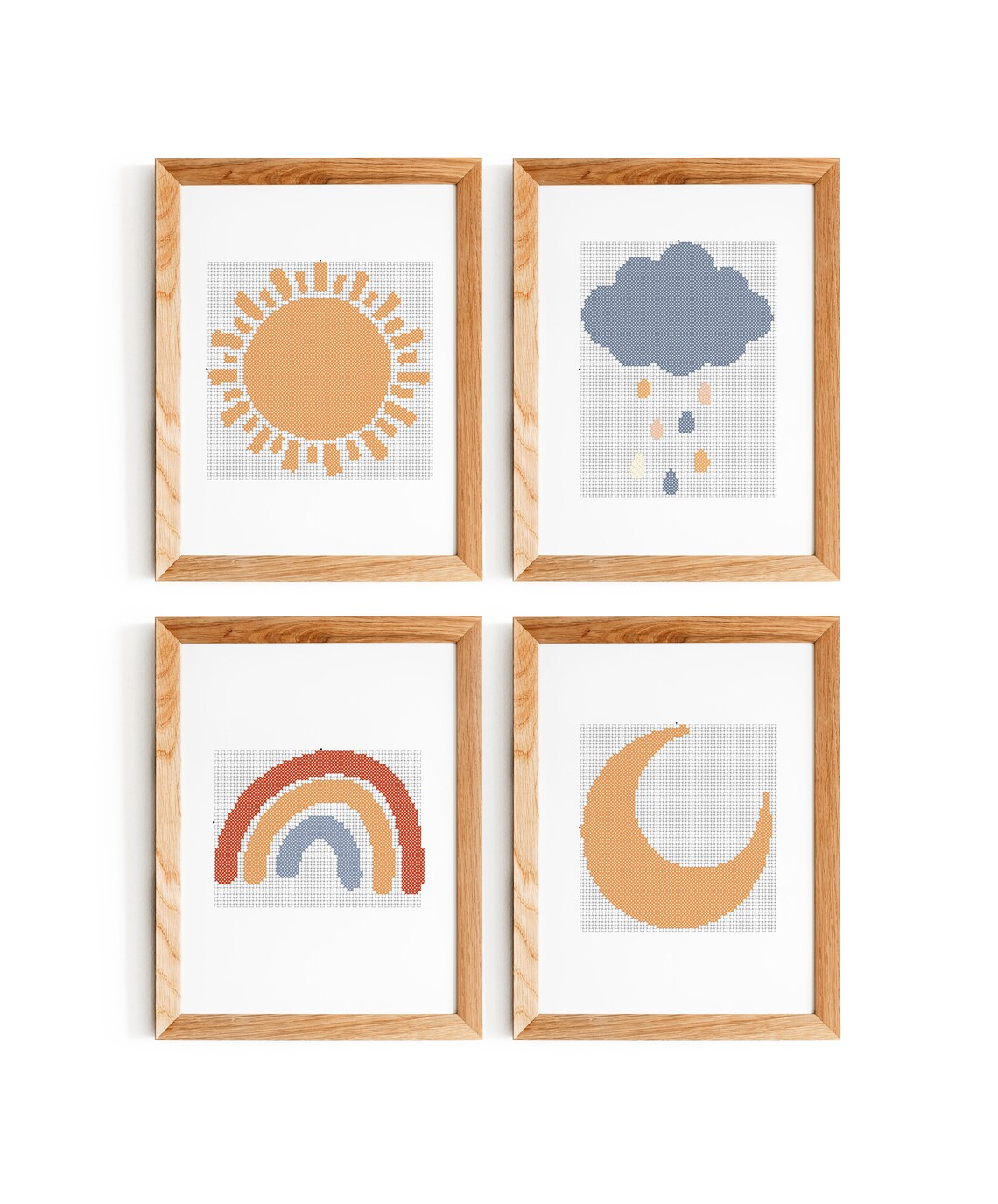 Boho Sun, Cloud, Rainbow and Moon Cross Stitch PDF Patterns (set of 4 ...