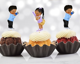 Fades or Braids Gender Reveal Cupcake Toppers: Twin Baby Shower (Set of 12)