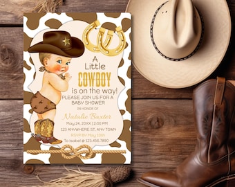 Western Theme Baby Shower Invitation, Editable 5×7 Cowboy Boot, Printable Corjl Template, Rustic Western Invites