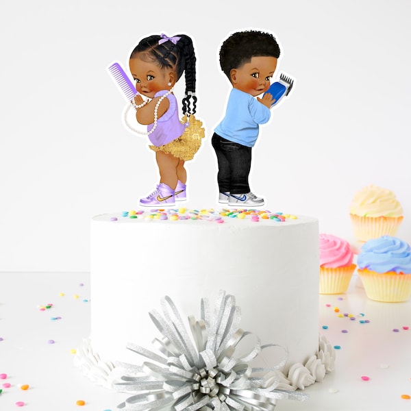 Fades or Braids 4”, 6” or 9” Cake Toppers, Gender Reveal Topper, Lavender Set