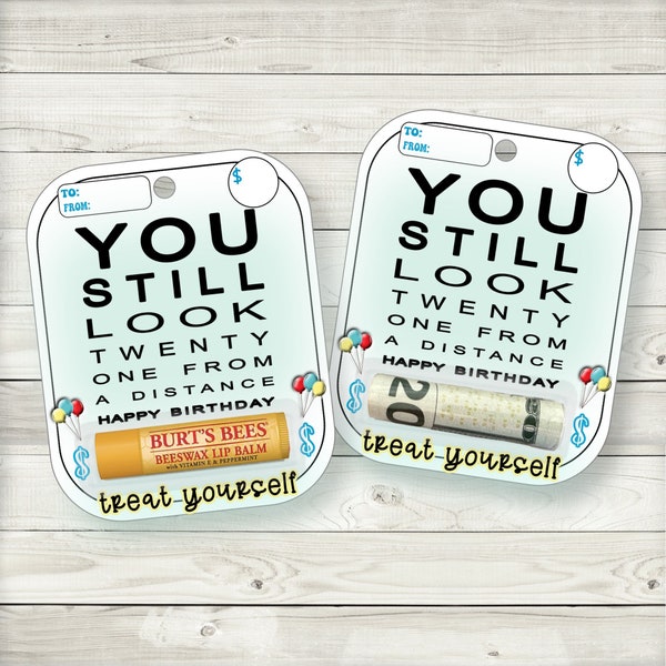 Funny Eye Chart Birthday Money Card|Funny Vintage Birthday Money Card|Birthday Cash Money|Humorous Elderly Birthday|Lip Balm Holder