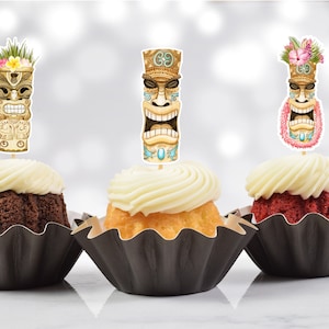 Tribal Hawaiian Luau Party Cupcake Toppers (Set of 8)
