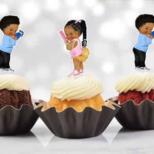 Fades or Braids Cupcake Toppers, Gender Reveal Toppers, Twin Baby Shower, Pink (Set of 12)