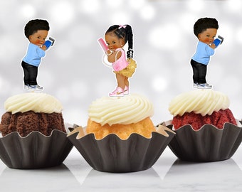 Fades or Braids Cupcake Toppers: Gender Reveal, Twin Baby Shower (Set of 12)