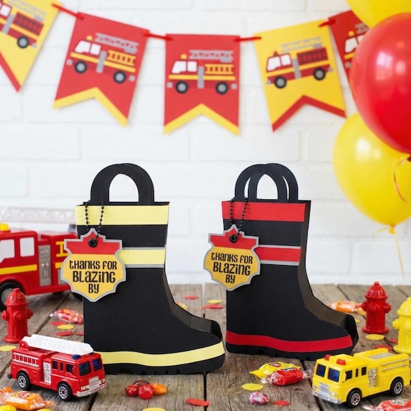 Fireman Boot Party Bag: Firefighter Birthday Favor| Set of 12