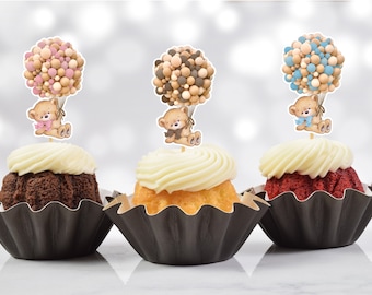 Oh Baby We Can Bearly Wait Baby Shower Cupcake Topper (Set of 12)