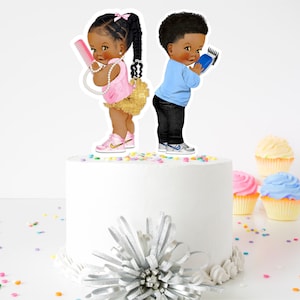 Fades or Braids 4”, 6” or 9” Cake Toppers, Gender Reveal Topper, Pink Set