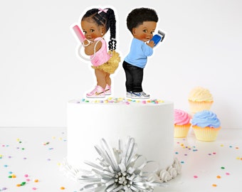 Fades or Braids 4”, 6” or 9” Cake Toppers, Gender Reveal Topper, Pink Set