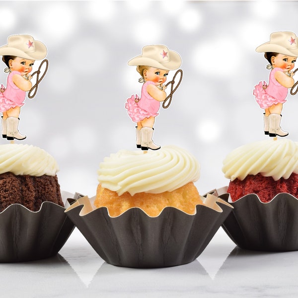 Western Cowgirl Baby Shower Cupcake Toppers (Set of 12) CG02W