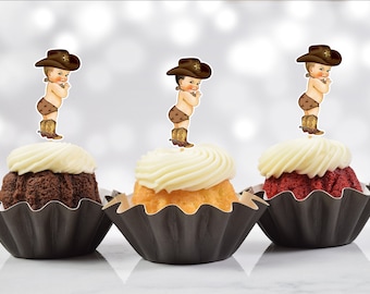Cowboy Baby Shower Cupcake Toppers (Set of 12)