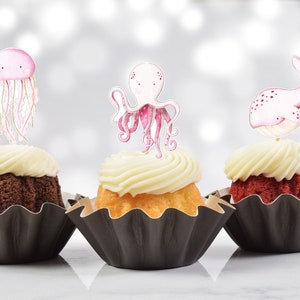 Pink Under The Sea Nautical Cupcake Toppers (Set of 12)