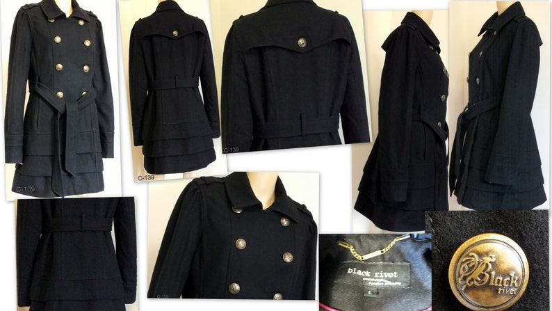 Black Rivet double breast belted trench coat women size L