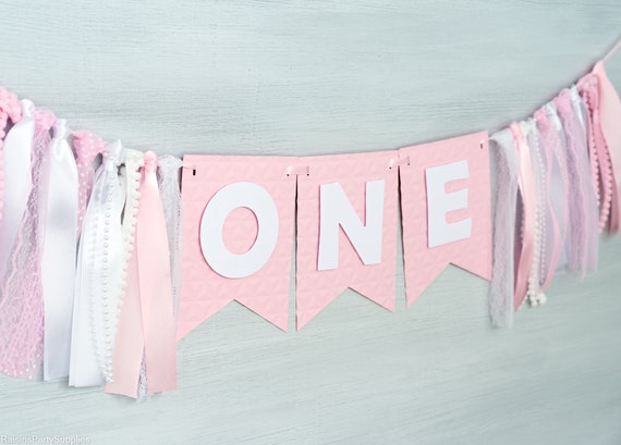 Baby Girl ONE High Chair Banner Pink First Birthday Party Decorations Il_570xn