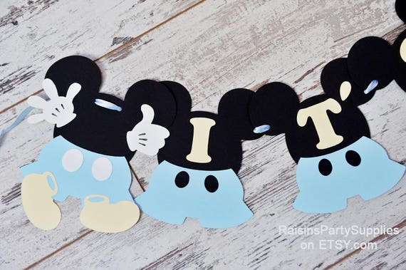 Baby Mickey Mouse baby shower decorations boy - Disney inspired baby blue party decorations Mickey Baby shower banner It's a boy Welcome Il_570xn