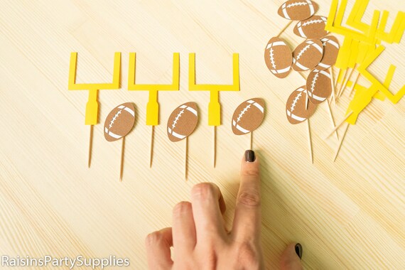 Football cupcake toppers for football birthday party or sports party, cupcake picks for sport Super bowl party, cake toppers on wooden picks Il_570xn