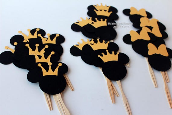 Prince Mickey cupcake toppers for inspired Mickey Mouse Disney party Prince Mickey decorations for 1st birthday party boy Gold Mickey topper Il_570xn