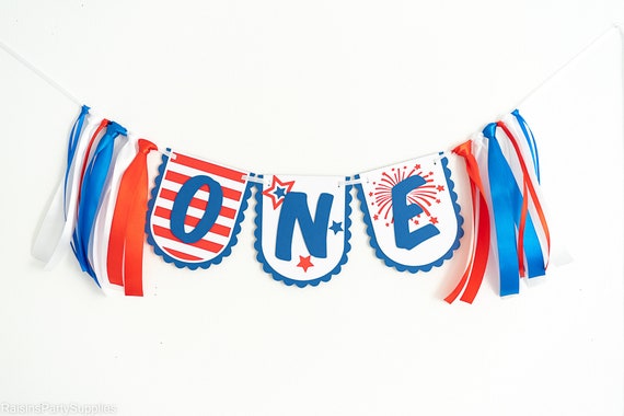 Patriotic birthday decorations, ONE high chair banner in red blue and white for independence day birthday or memorial day unisex birthday Il_570xn