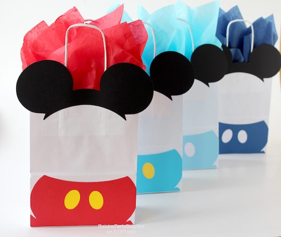 Mickey favor bags - inspired Disney Clubhouse birthday party bags for kids Mickey Mouse treats Mickey goody Red Baby blue Dark blue Yellow Il_570xn