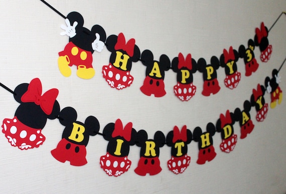 Mickey and Minnie Mouse birthday decorations - inspired Disney Clubhouse twins birthday Mickey and Minnie first birthday banner for boy girl Il_570xn
