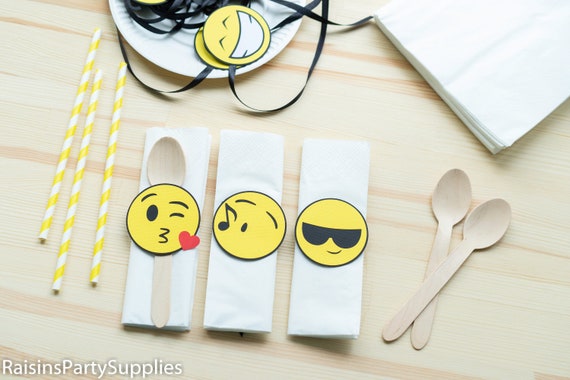 Emoji napkin rings Social media party decorations Instagram napkin holdes Social media napkin rings Emoji paper utensils Emojis napkin band Il_570xn