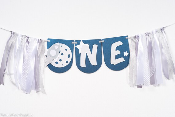 Space ONE high chair banner for 1st Astronaut birthday or I love you to the Moon and back themed party Il_570xn