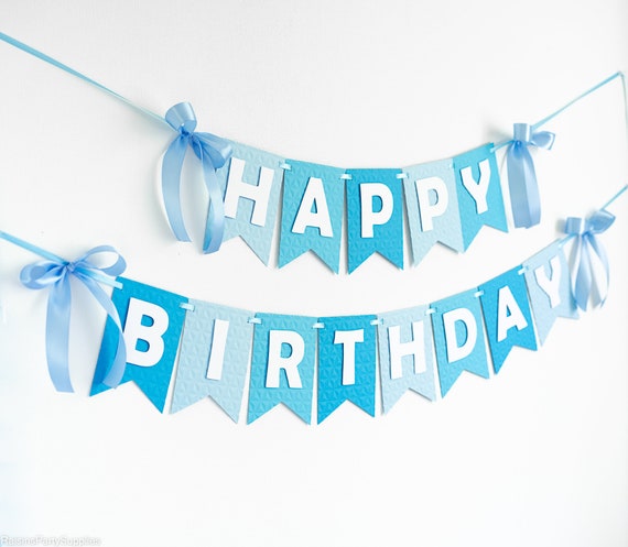 Baby boy blue happy first birthday banner for birthday party or baby shower celebration Il_570xn