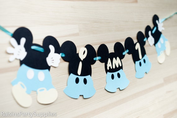 Baby boy Mickey Mouse I am one highchair banner in blue color Il_570xn